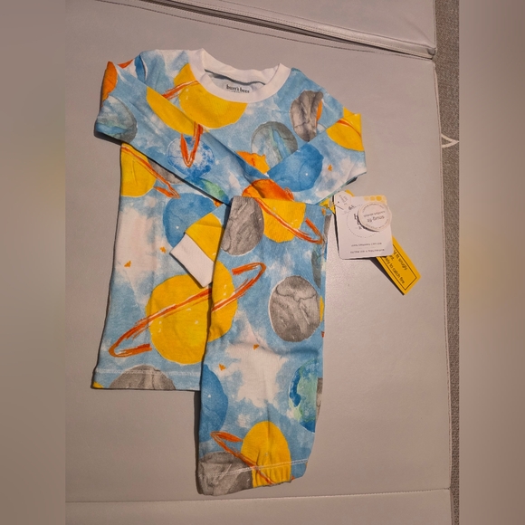 Burt's Bees Other - NWT Burt's Bees 2pc Long Sleeve Snug Fit Pajama Set - Outerspace Aqua Blue - 5T